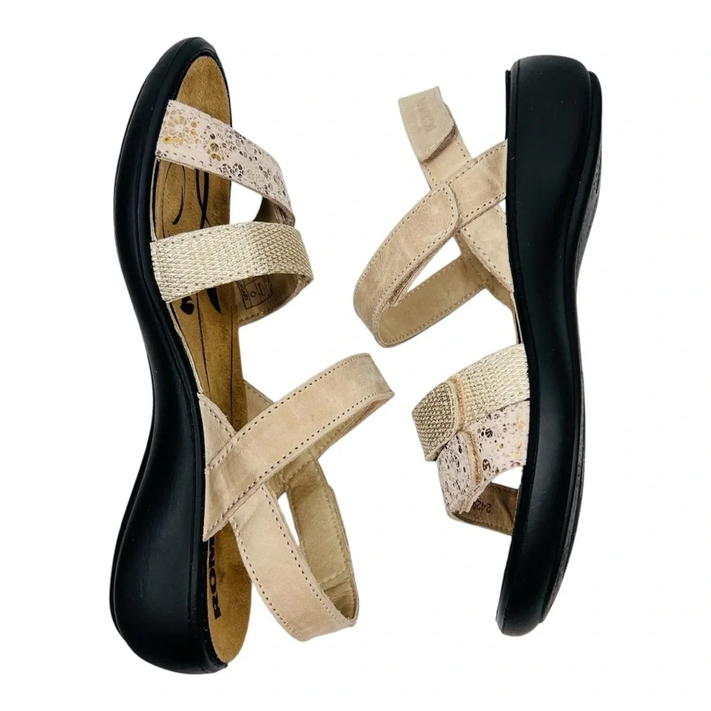 Romika Ibiza 103 Tan/Gold Leather  Hook & Loop Closure Slip On Sandals